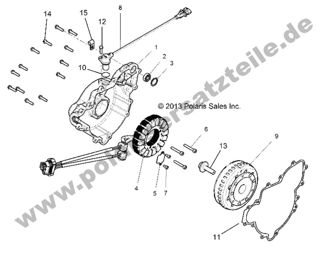 ENGINE, STATOR AND FLYWHEEL
