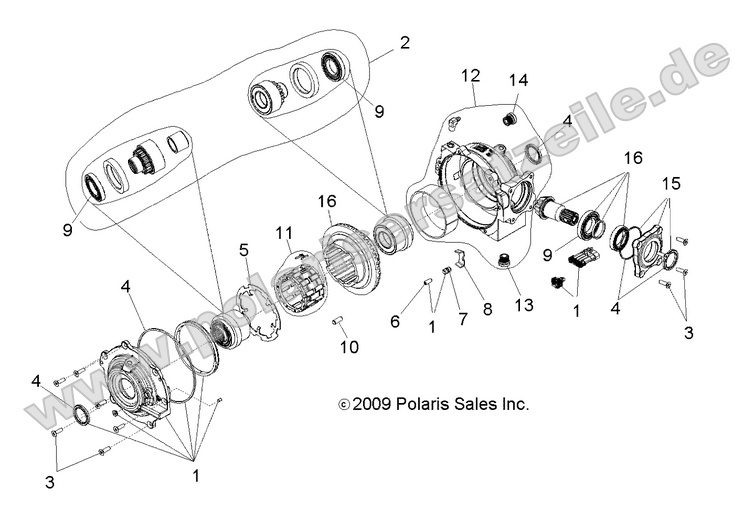 drive train front gearcase internals (Built 3/04/10 and Before)