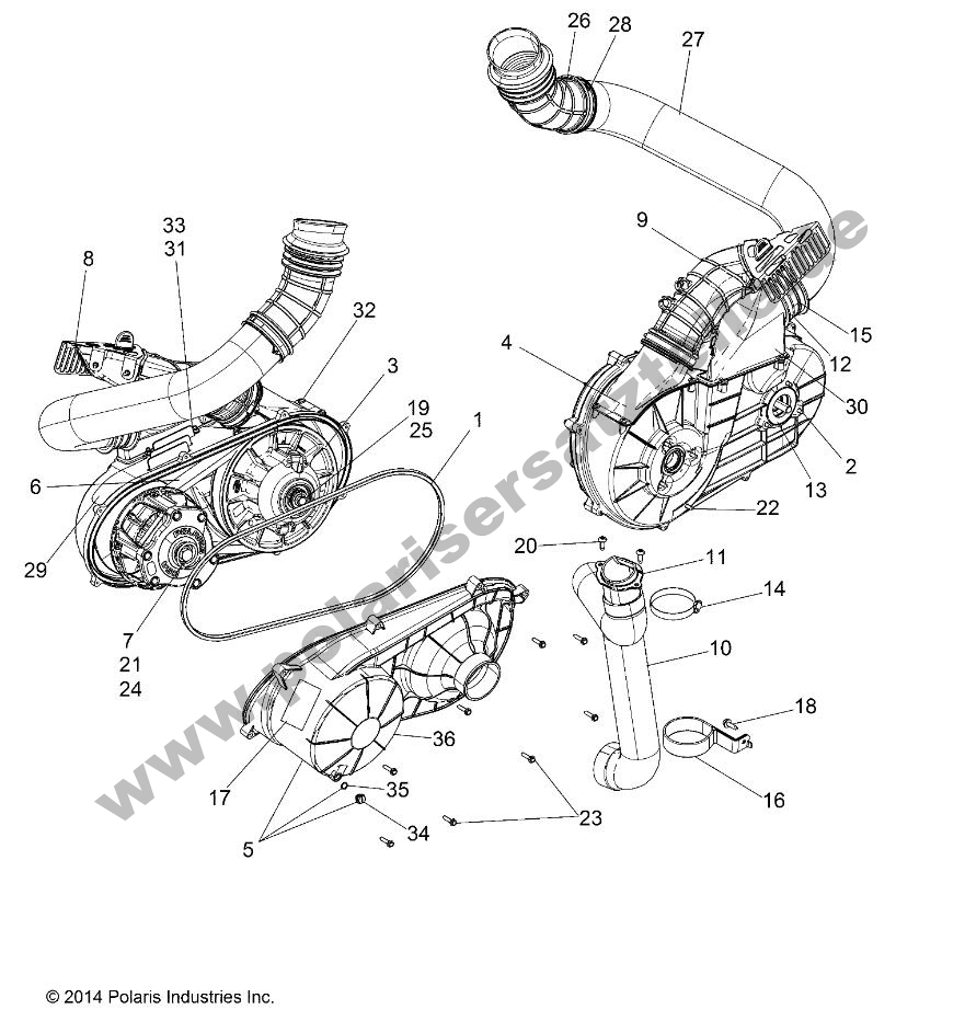 DRIVE TRAIN, CLUTCH OVER AND DUCTING