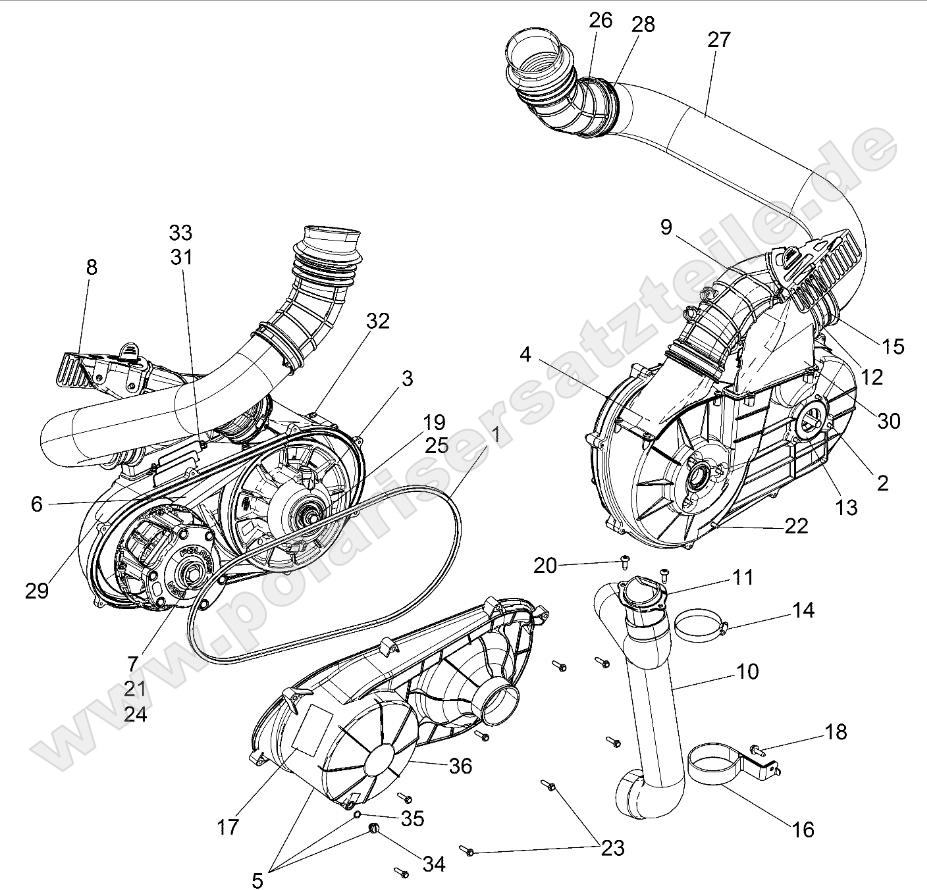 DRIVE TRAIN, CLUTCH COVER AND DUCTING