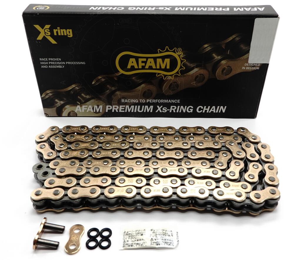 AFAM Kette XSR-G 520 XS-Ring gold-schwarz - 114 Glieder - Hohlnietschloss - Enduro / Straße